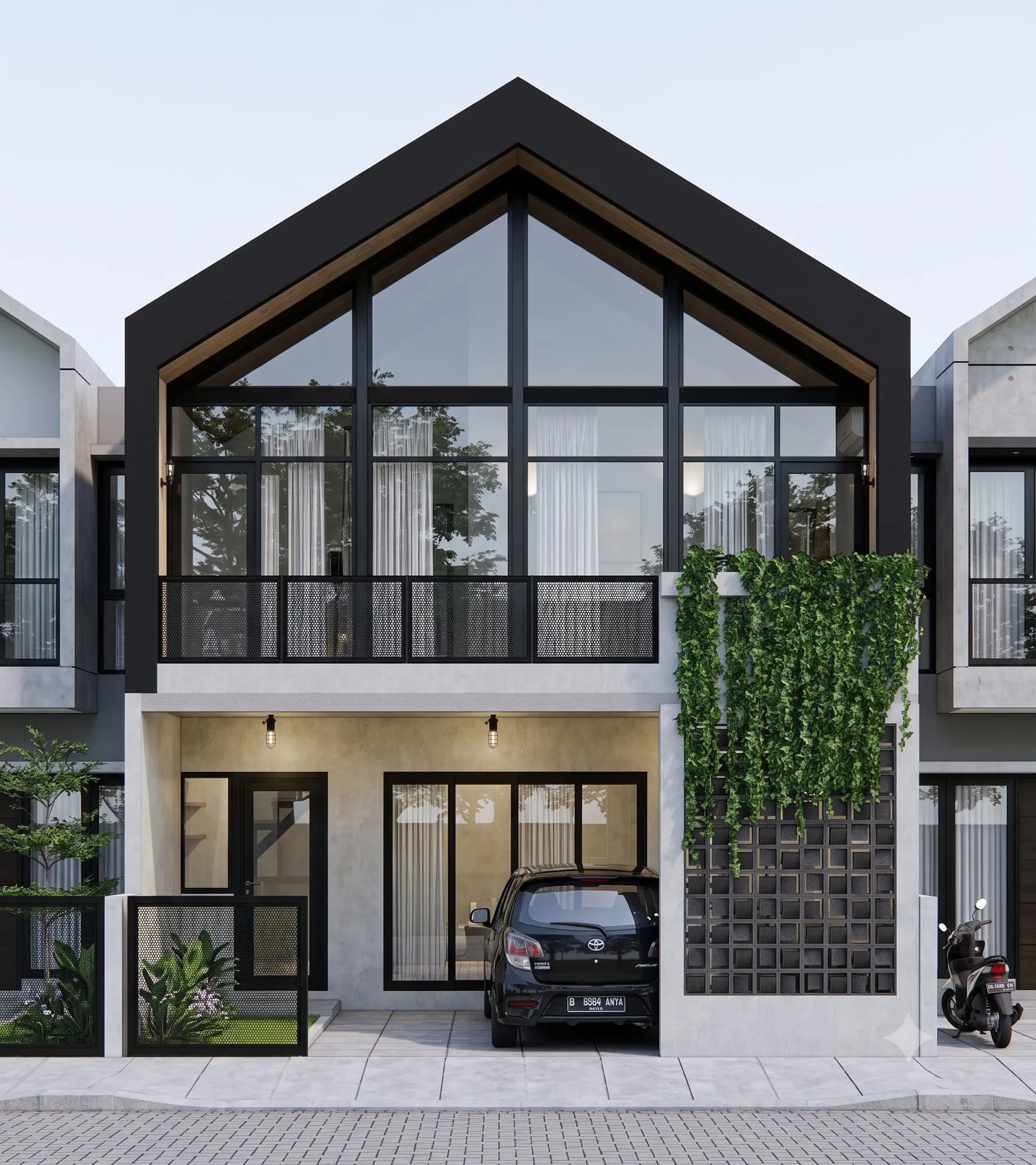 Desain fasad rumah dua lantai oleh Decografi